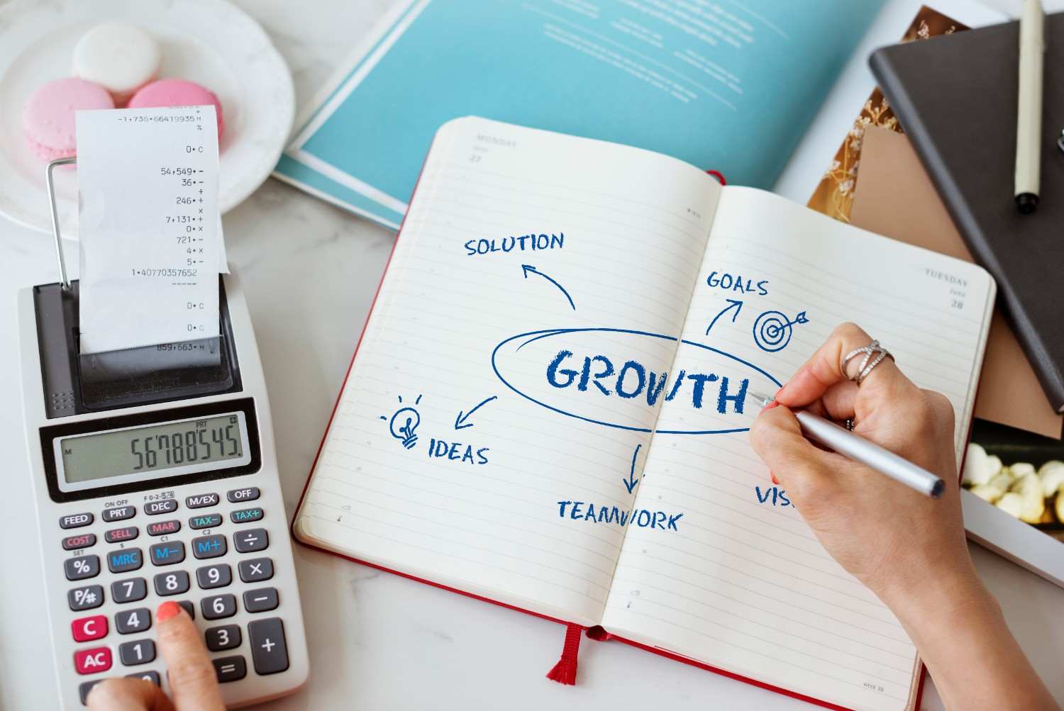 Business growth strategy planning with goals, solutions, and ideas
